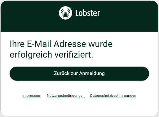 Email address successfully verified with a button to return to login.
